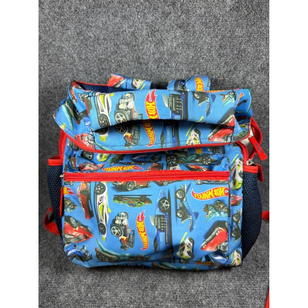 Hot Wheels Challenge Accepted Kids Blue Backpack Car Print School Bag Red Trim